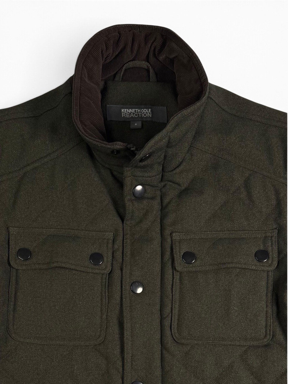 Kenneth Cole Reaction Olive Military Field Jacket Corduroy Collar Men’s S